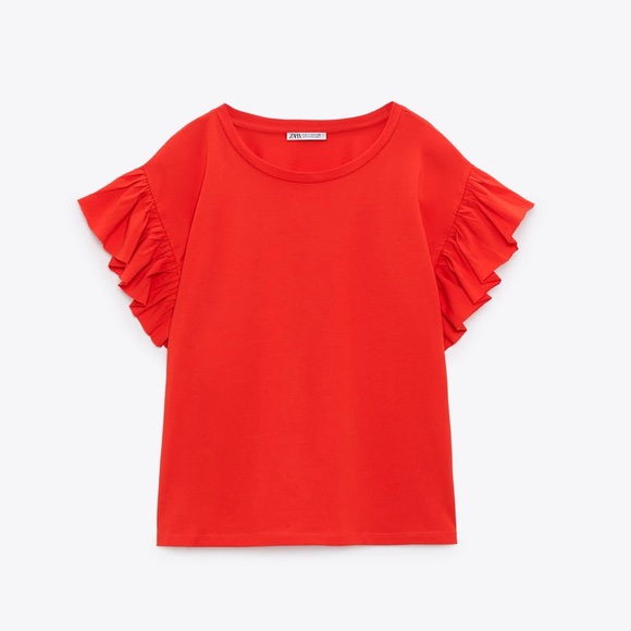 Zara Red ❤️❤️❤️ Ruffled Sleeve Top - Size Medium- NWT - Picture 6 of 10